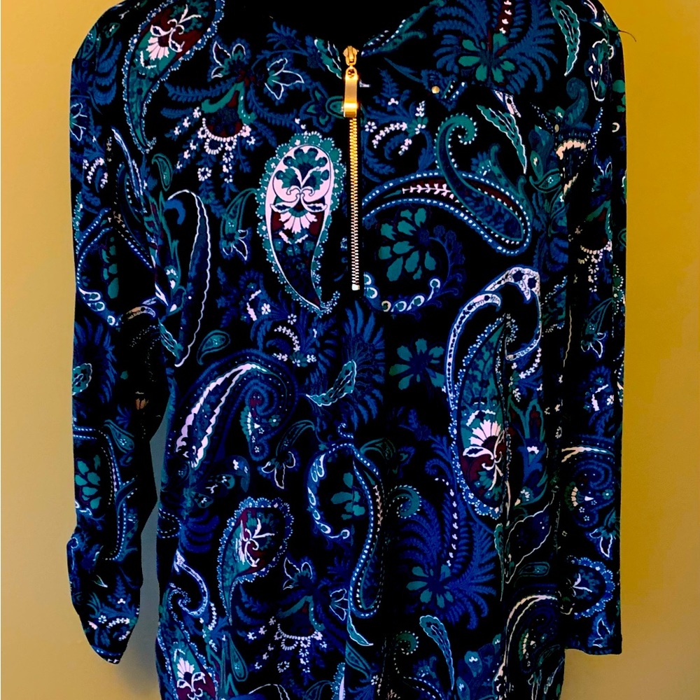 Blue paisley polyester blouse